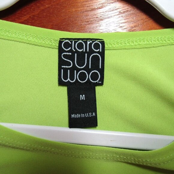 Clara Sun Woo Neon Yellow Top Size M Stretch Knit Cutout 3/4 Sleeve Pullover - Picture 6 of 8